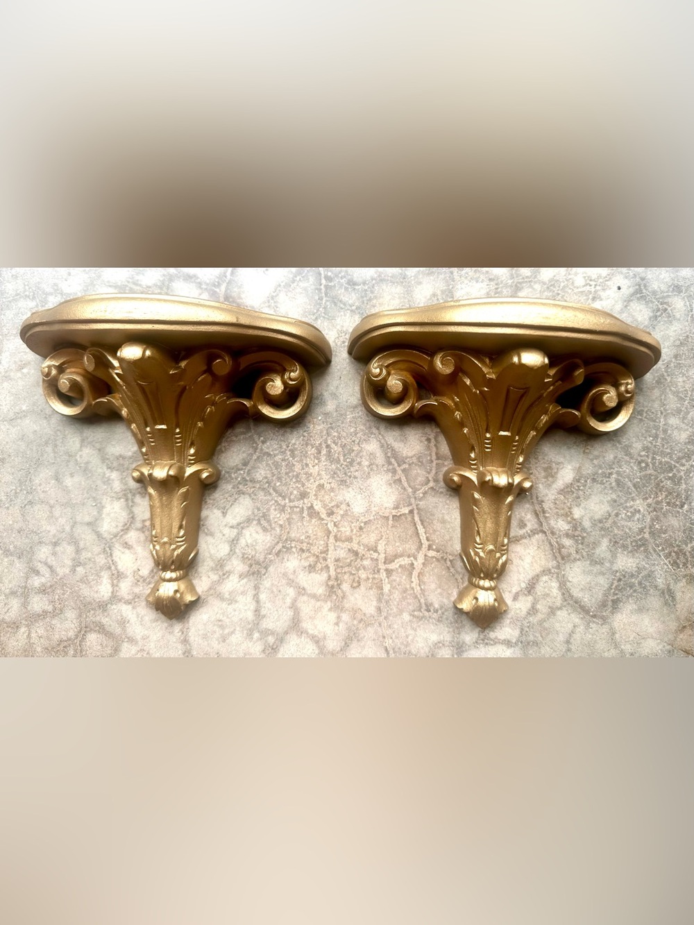 VTG 1986 Burwood Wall Sconce Shelf Gold Hollywood Regency 7 x 3.25 x 6.75" (2)